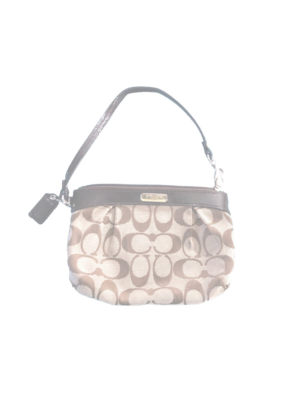 Coach Signature Jacquard and Leather Trim Wristlet - Beige/Brown